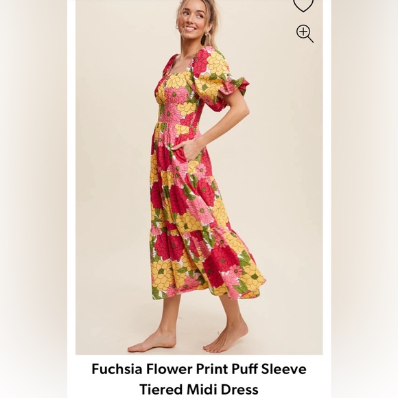 Listicle flower print puffed tiered midi dress - Picture 1 of 16